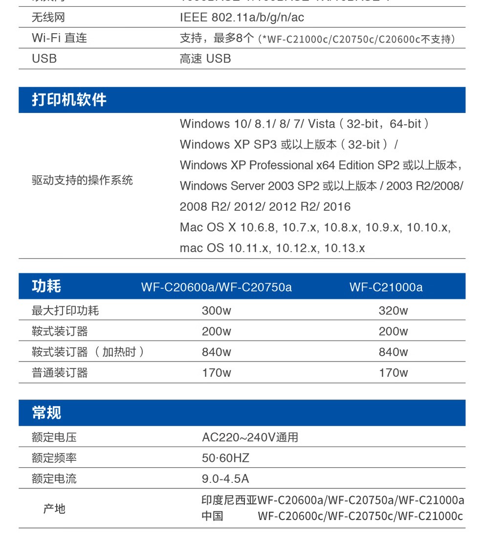 爱普生 Epson WF-C20750C A3企业级墨仓式 阵列复合机 彩色一体机